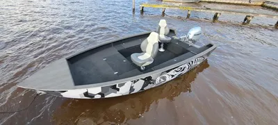 aluminium visboot met twee stoelen op het water
