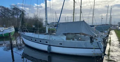 zeiljacht afgemeerd in jachthaven