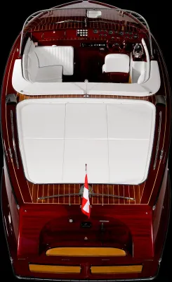 bovenaanzicht van houten speedboot