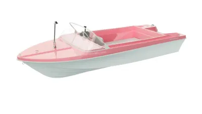 roze en witte kleine motorboot op witte achtergrond