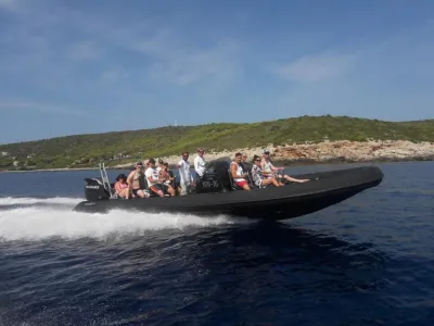 ribboot met passagiers op zee bij kust