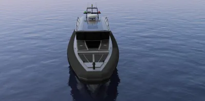 vooraanzicht van aluminium cabin rib op water