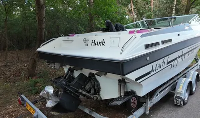 speedboot op trailer bij bosrand