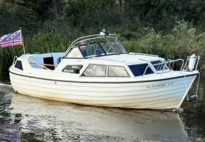witte motorboot op rivier bij riet