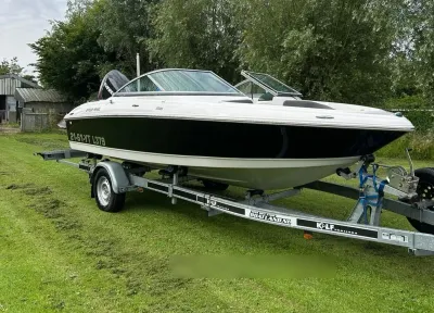 bowrider op trailer op gras
