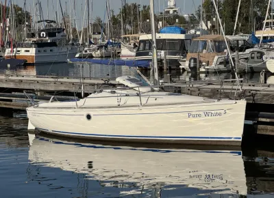 zeilboot afgemeerd in jachthaven