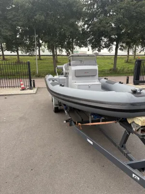 grijze rib op trailer op parkeerplaats