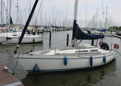 zeiljacht in een volle jachthaven