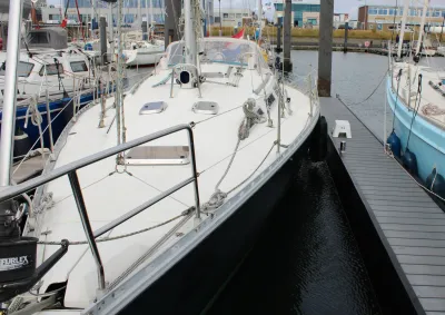 zeilboot afgemeerd in jachthaven