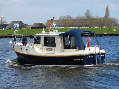 motorboot op open water bij oever