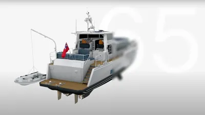 3D-rendering van jacht achteraanzicht