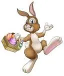 cartoonkonijn met paasei en mand