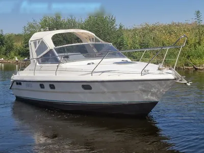 motorboot op rustig water bij oever