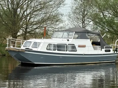 motorboot in het water langs riet