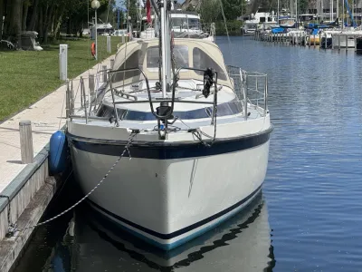 zeiljacht afgemeerd in jachthaven