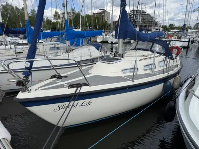zeiljacht aangemeerd in jachthaven