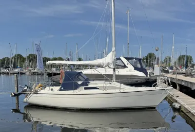 Zeiljacht aangemeerd in jachthaven