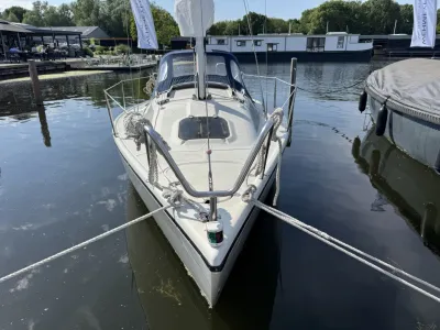 zeilboot afgemeerd in jachthaven