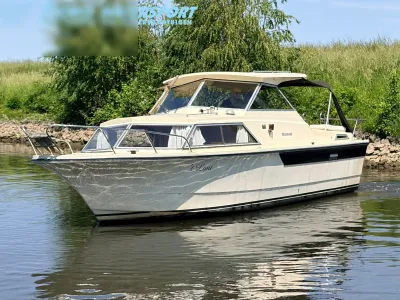 motorboot bij een groene oever
