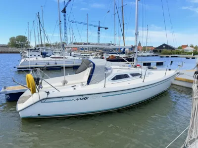 zeilboot aangemeerd in jachthaven