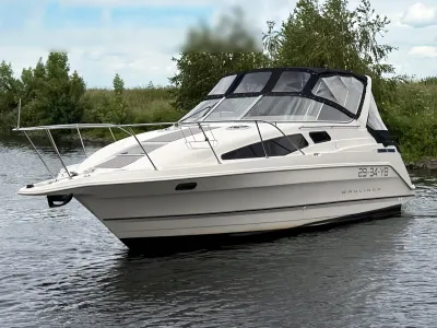 motorboot op water bij groene oever