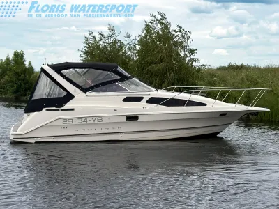 motorboot in water met bomen op achtergrond