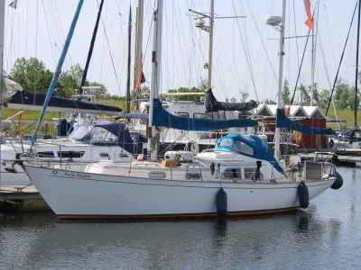 zeiljacht afgemeerd in haven