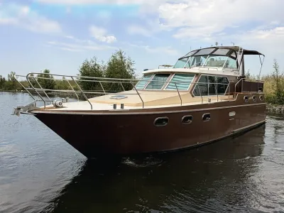 bruine motorboot in het water bij oever