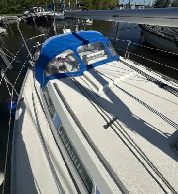 zeildek met blauw spatscherm