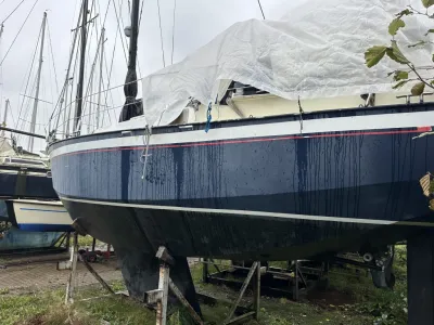 zeilboot op de kant in haven