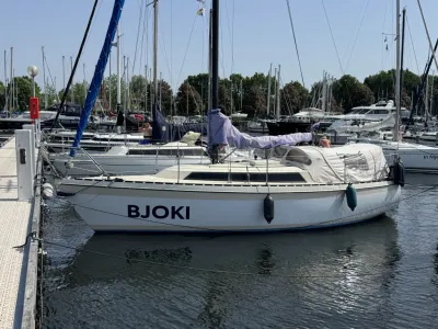 zeilboot afgemeerd in jachthaven