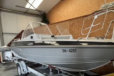 aluminium boot met trailer in hal