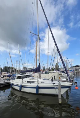 zeiljacht afgemeerd in jachthaven