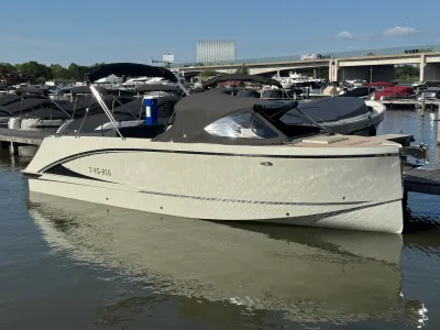motorboot aan de steiger in jachthaven
