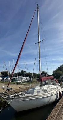 zeilboot afgemeerd in jachthaven
