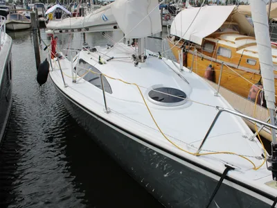 zeilboot afgemeerd in jachthaven