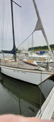 zeilboot aangemeerd in jachthaven