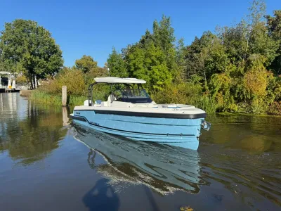 blauwe center-console boot op het water