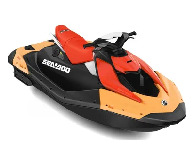 rode en oranje waterscooter op witte achtergrond