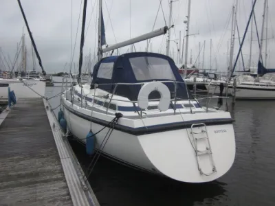 zeilboot aangemeerd in jachthaven
