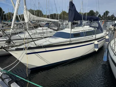 zeiljacht afgemeerd in jachthaven